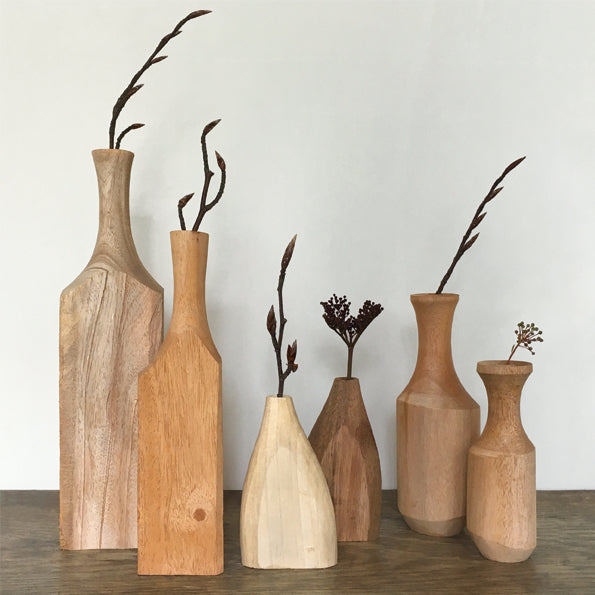 Hand carved wood bottle vase - Large