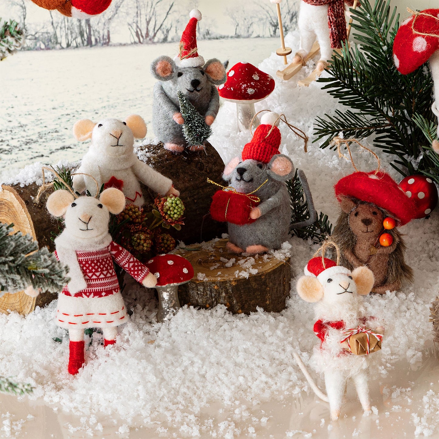Mouse in Jumper Felt Hanging Decoration - Pair