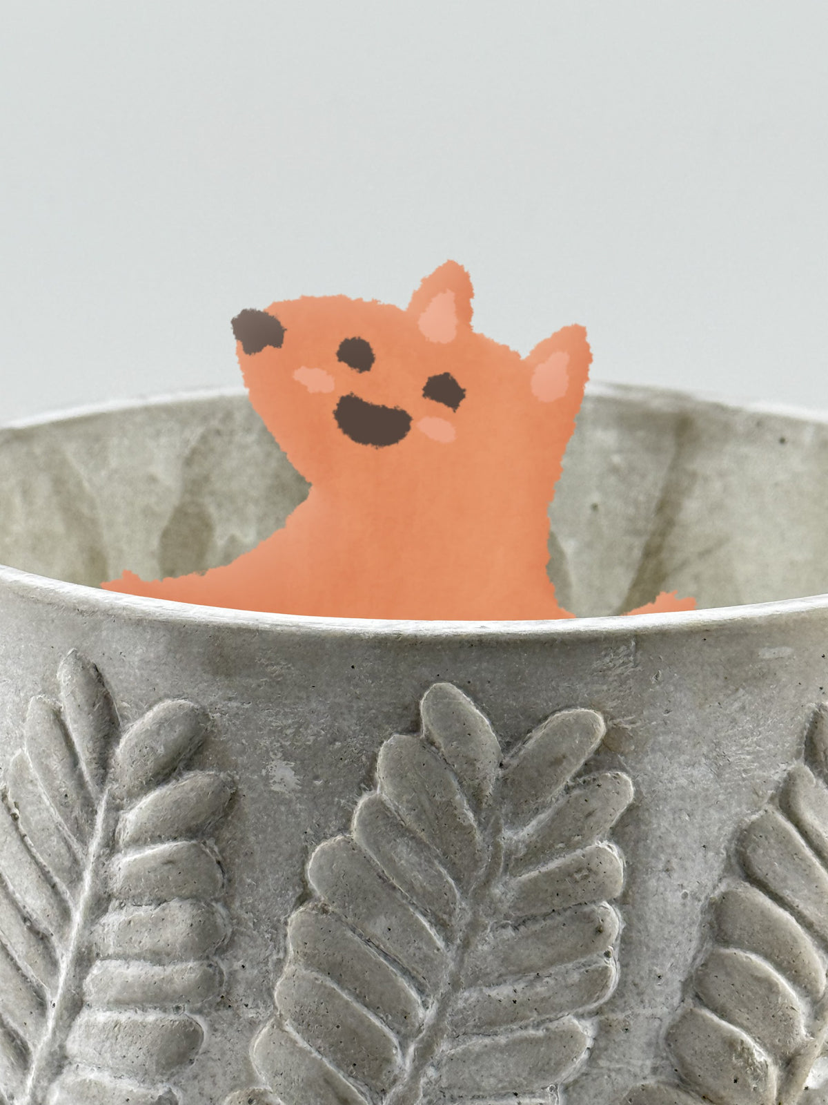 Concrete Citronella Candle 13.5cm - Leaf Wrap with the Glimmers fox inside