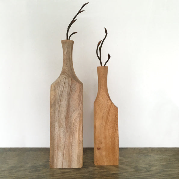 Hand carved wood bottle vase - Large