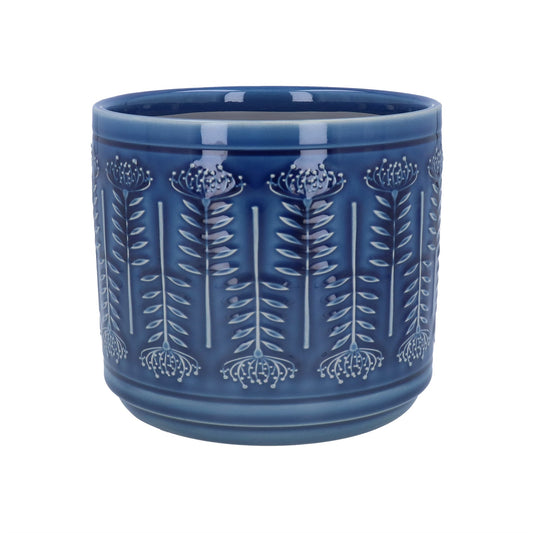 Stoneware Pot Cover 17cm - Navy Protea