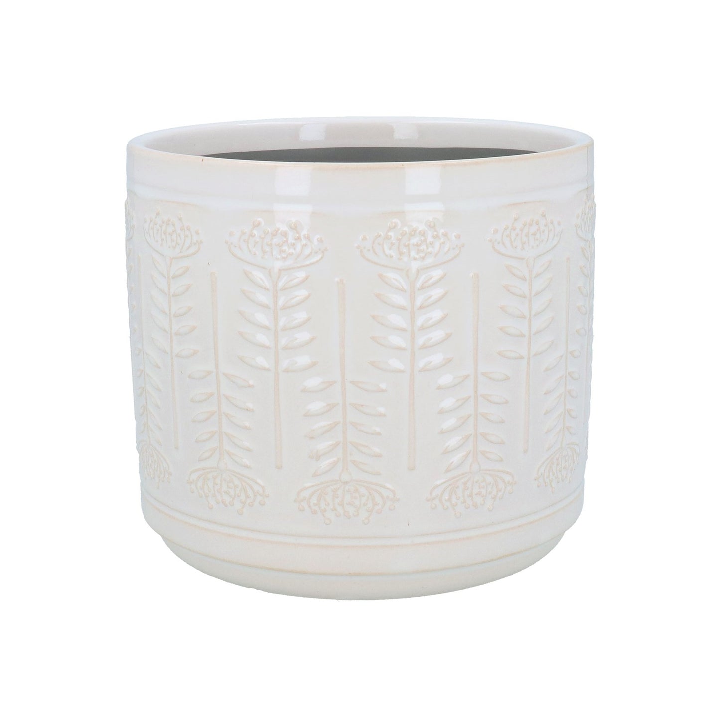 Stoneware Pot Cover 17cm - White Protea