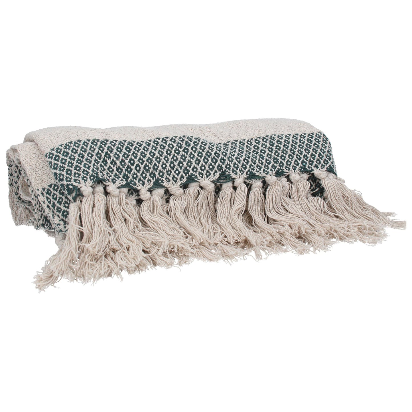 Cotton Throw 150cm - Dark Green, Diamond Stripe