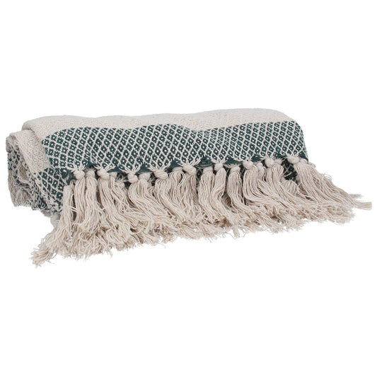 Cotton Throw 150cm - Dark Green, Diamond Stripe