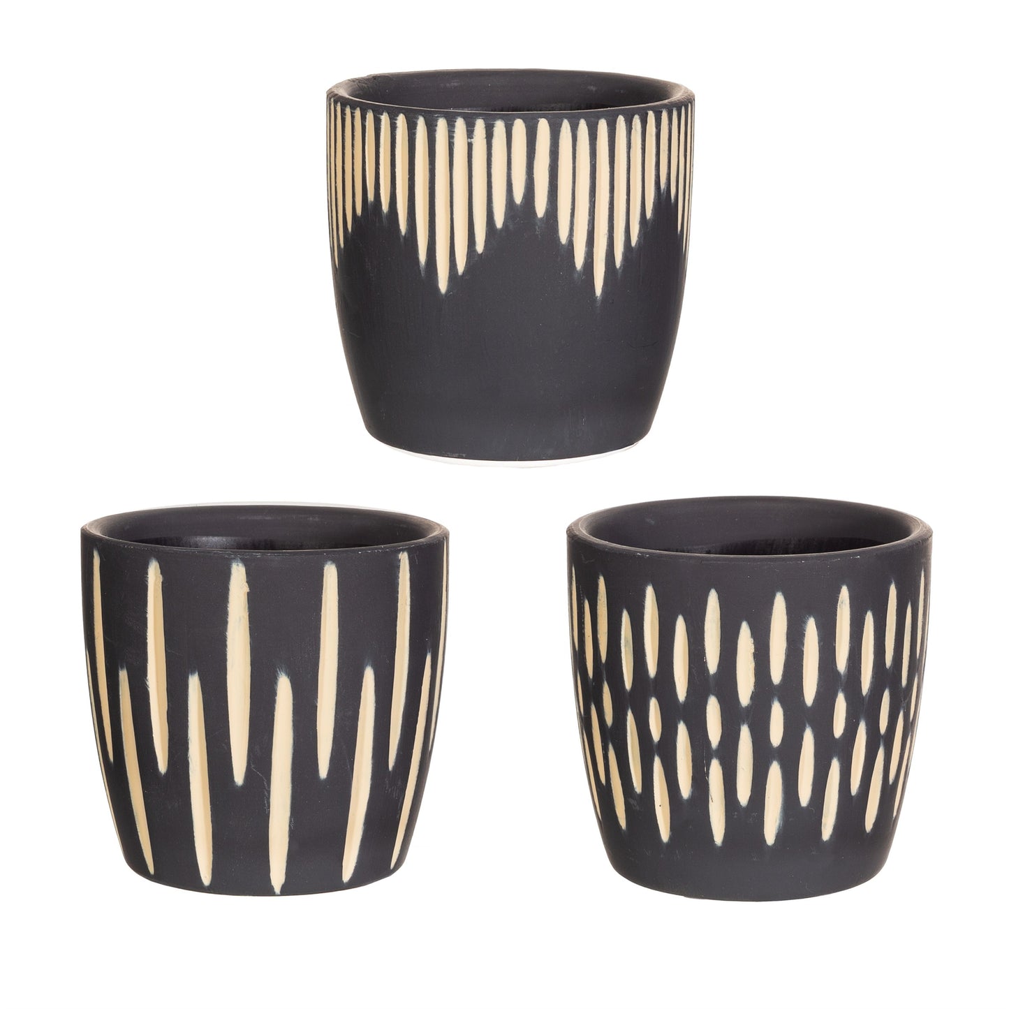 Black Sgraffito Mini Planters - Set of 3