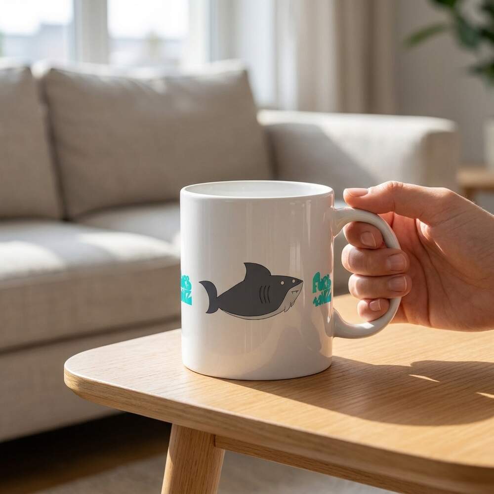 Mark the shark mug, In use, White