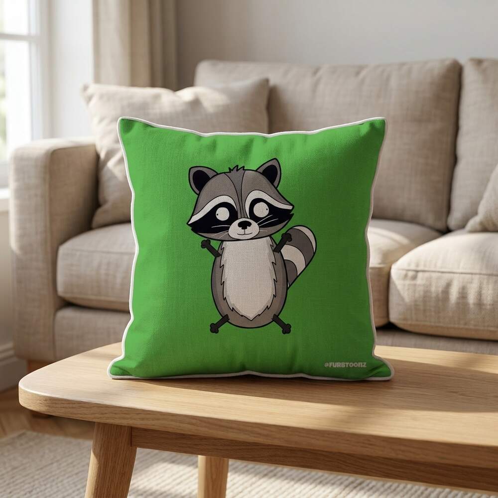 Reggie Racoon · Cushion, In use