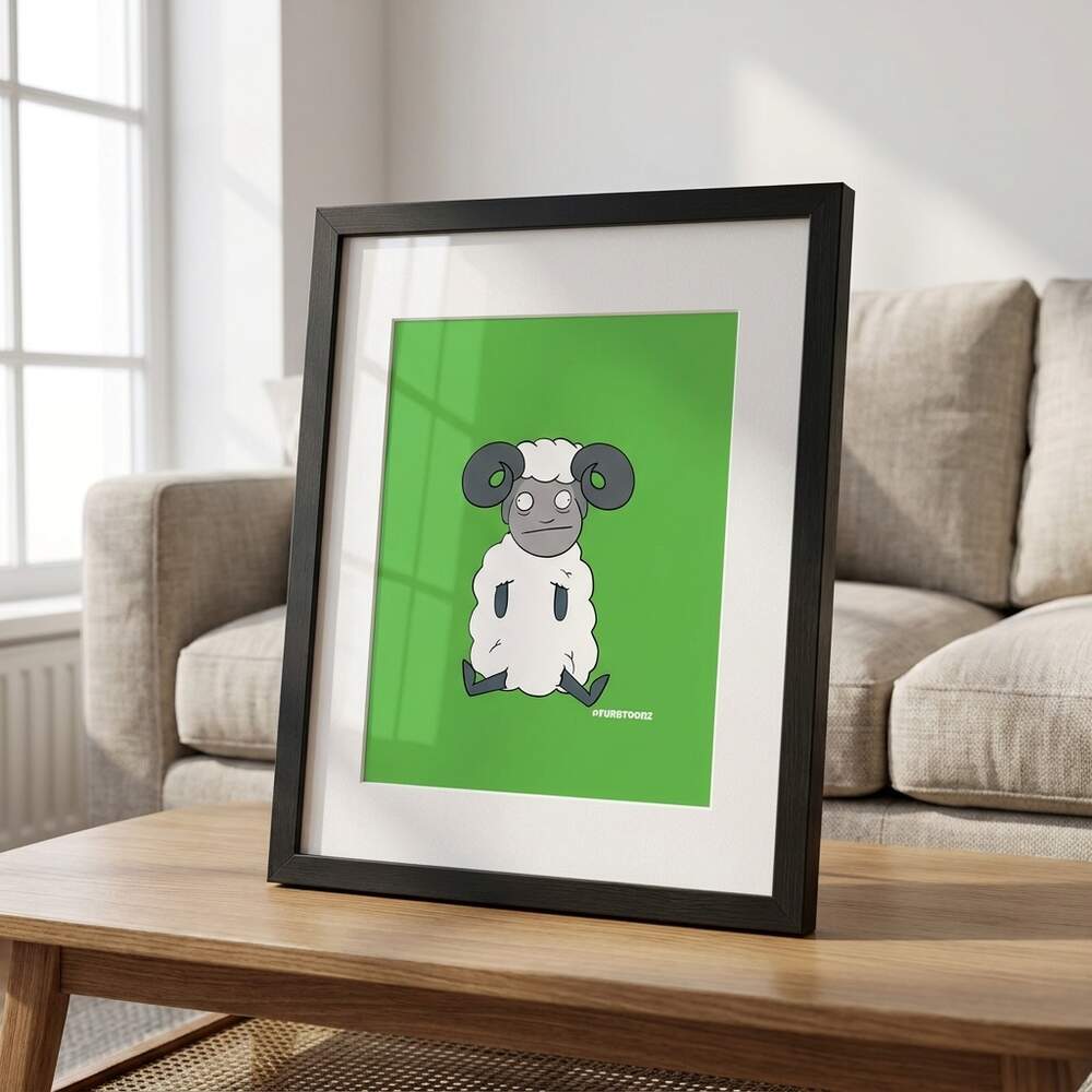 richard the sheep painting · Framed art print, In use, Black